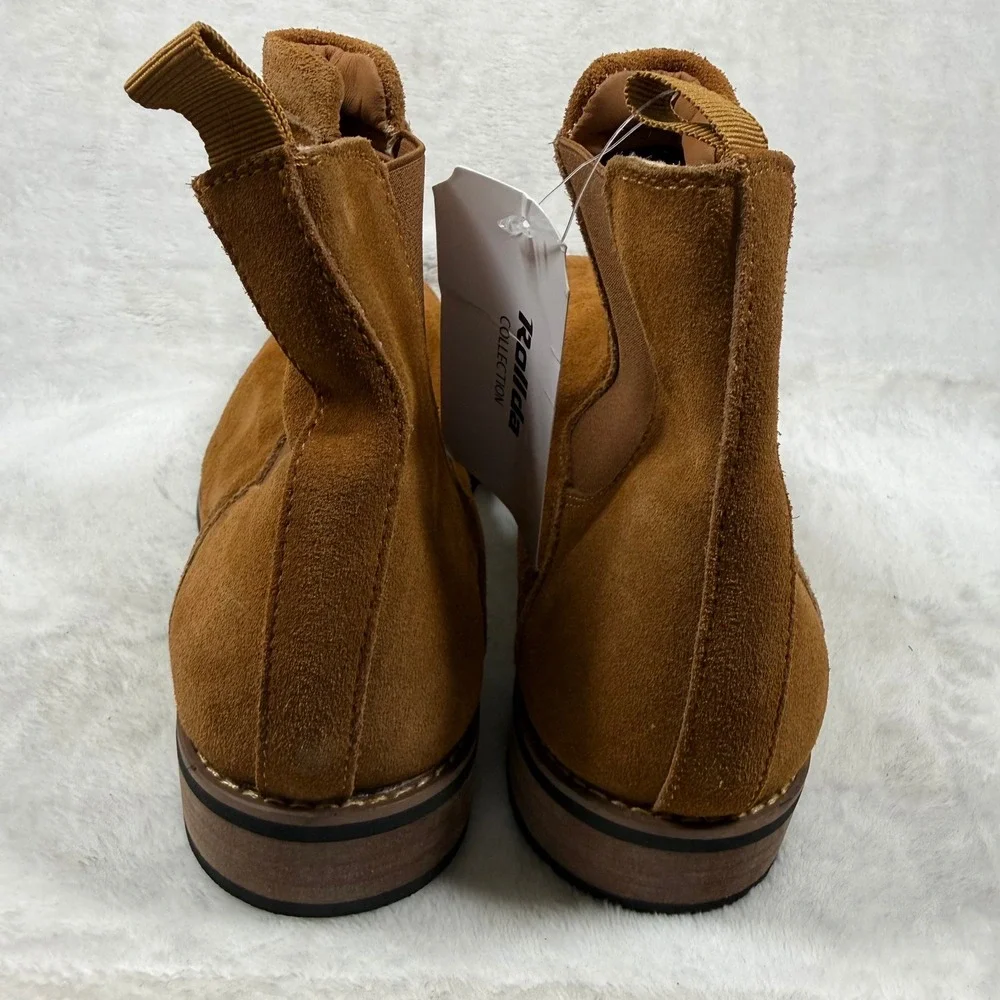 Rollda Collection Mens XZ31CP Suede Chelsea Boots Cognac Brown Size 8.5 NEW